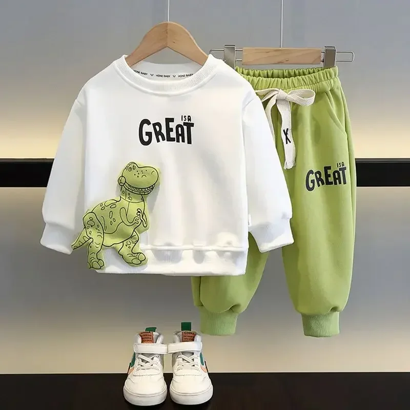 

Children Girls Boys Clothes Sets Kids Cartoon Dinosaur Sweater Pullover Top & Pants 2 Pieces Suit Letter Outfit Tracksuit