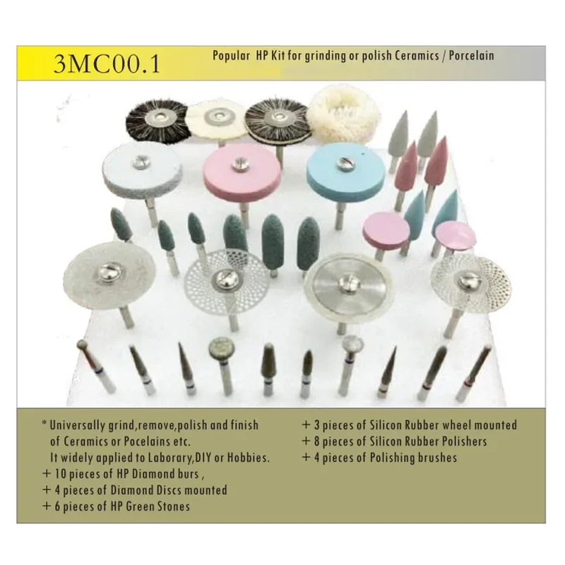 Dental Popular HP Kit for Grinding or Polish Ceramics / Porcelain Applied to Laborary DIY Hobbies Diamond Burs Brush