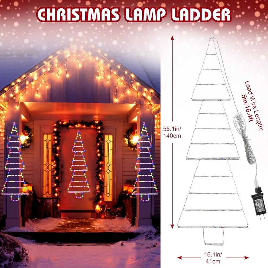 LED عيد الميلاد ضوء 4.3ft عيد الميلاد الزخرفية سلم شجرة Lights165 LED في الهواء الطلق زينة عيد الميلاد أضواء للمنزل جدار الفوز