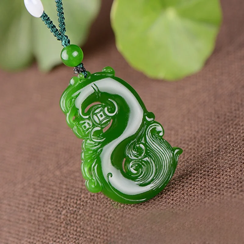 Jasper Hollow Double-sided Engraving Dragon and Phoenix with Jade Pendant Boutique Men's and Women's Models