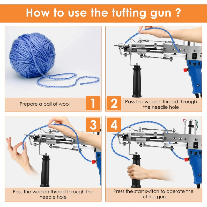 2 in 1 tufting Gun Electric Carpet Weaving Flocking Machine Tufting Gun Set Cut Pile Loop Pile with Ball of Yarn, Carpet Cloth