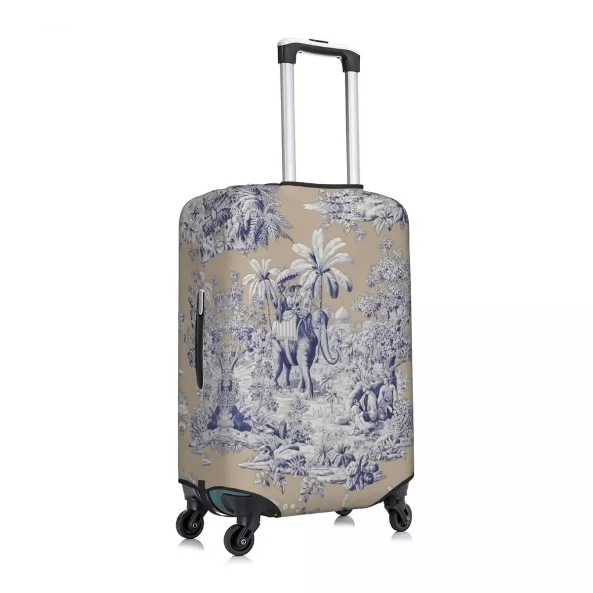 Fashion Navy Blue Toile De Jouy French Motif Pattern Luggage Cover Protector Elastic Travel Suitcase Covers