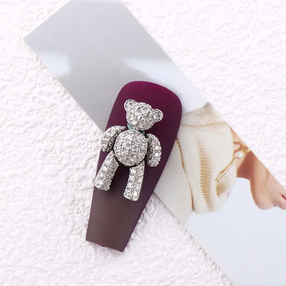 Ouro rosa diy encantos luxo zircões brilhantes decorações da arte do prego manicure 3d strass urso jóias do prego