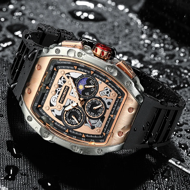 FOXBOX Top Brand Luxury Mens Watches Fashion Silicone Waterproof Sport Quartz Chronograph Military Watch Men Clock Reloj Hombre