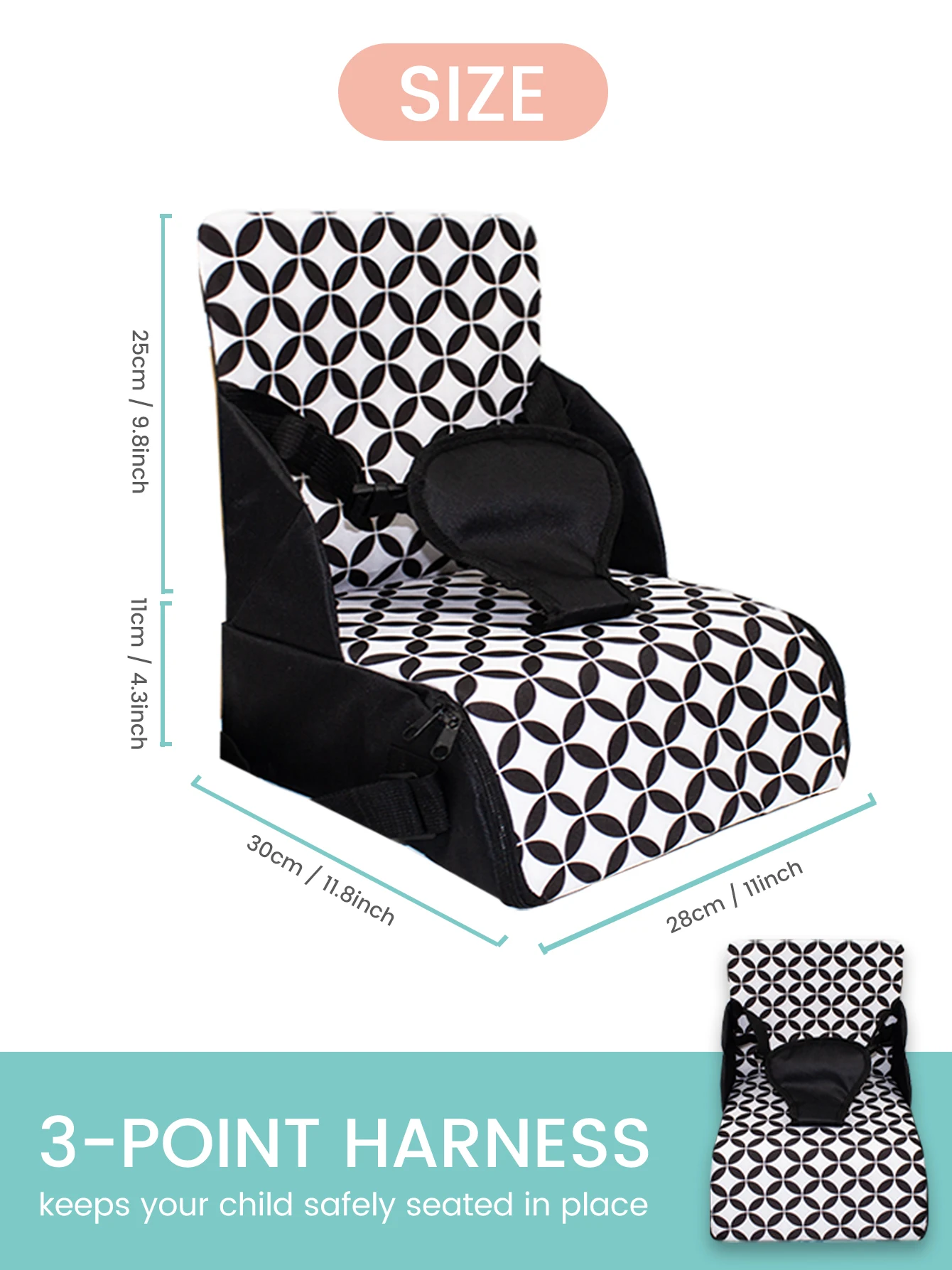 Universal Portable Baby Booster Seat for Dining Room & Travel - Foldable Space-Saving Chair with Washable Straps & Safety Buckle