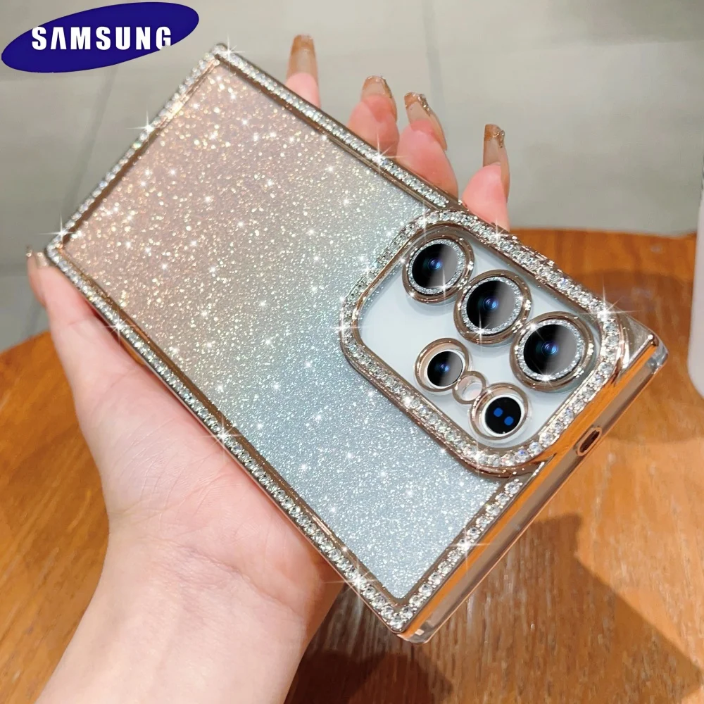 Luxury Bling Glitter Gradient Diamond Case Samsung Galaxy S25 S24 Ultra Plus Rhinestone Plating Bumper Sequin Hard PC Cover