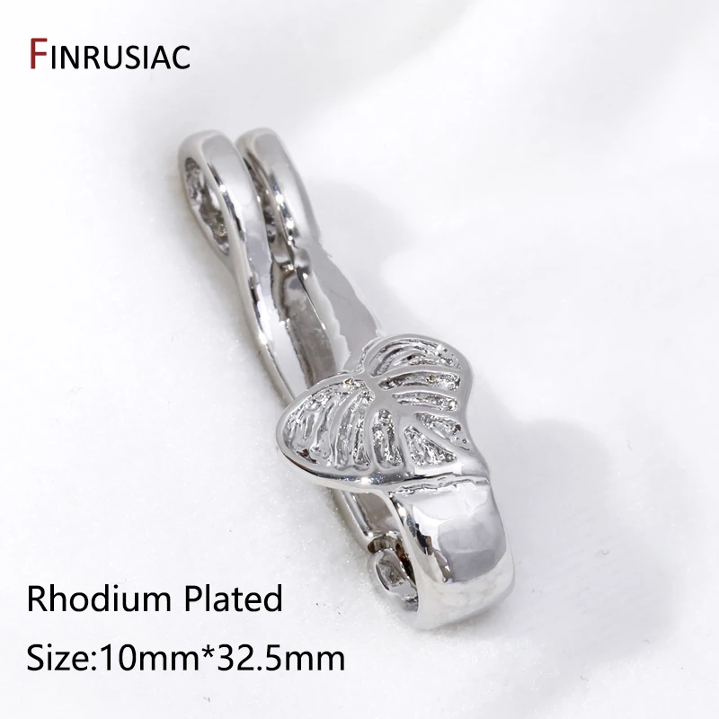 Trendy Rhodium Plated Brass Leaf Pendant Bail Connector,Floral Hinged Necklace Enhancer For DIY Necklace Making Accessories