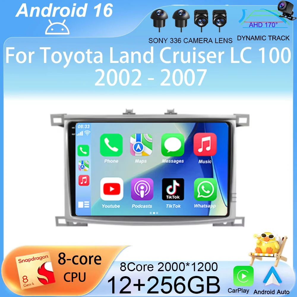 

Android 16 For Toyota Land Cruiser LC 100 2002 - 2007 For Lexus LX470 J100 2 II 2002 - 2007 GPS Multimedia Player Navigation