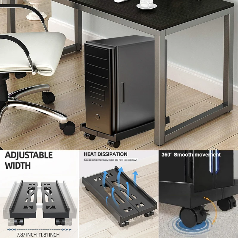 Adjustable Mobile CPU Stand, Ventilated Computer Tower Stand PC Tower Stand with 4 Caster Wheels Fits Most PC, Under Desk Holder