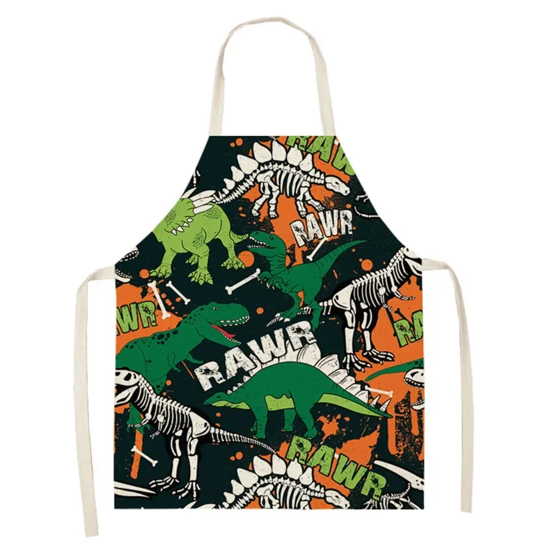 Cartoon Dinosaur Cute Apron Linen Antifouling Parent-child Household Apron Kitchen Cooking Accessories Children and Adult Apron