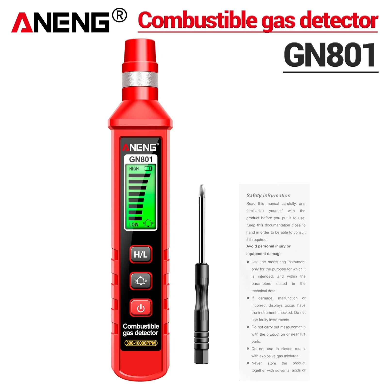 ANENG GN801 Combustible Gas Detector Detachable Protective Probe Red and Green Backlight Distinguish the Presence of Gas tools