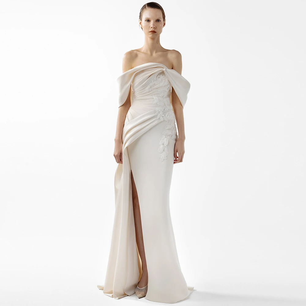 

Изысканное вечернее платье из джерси с аппликациями, нежное платье-русалка для выпускного, элегантное с шлейфом, на заказ, для особых случаев