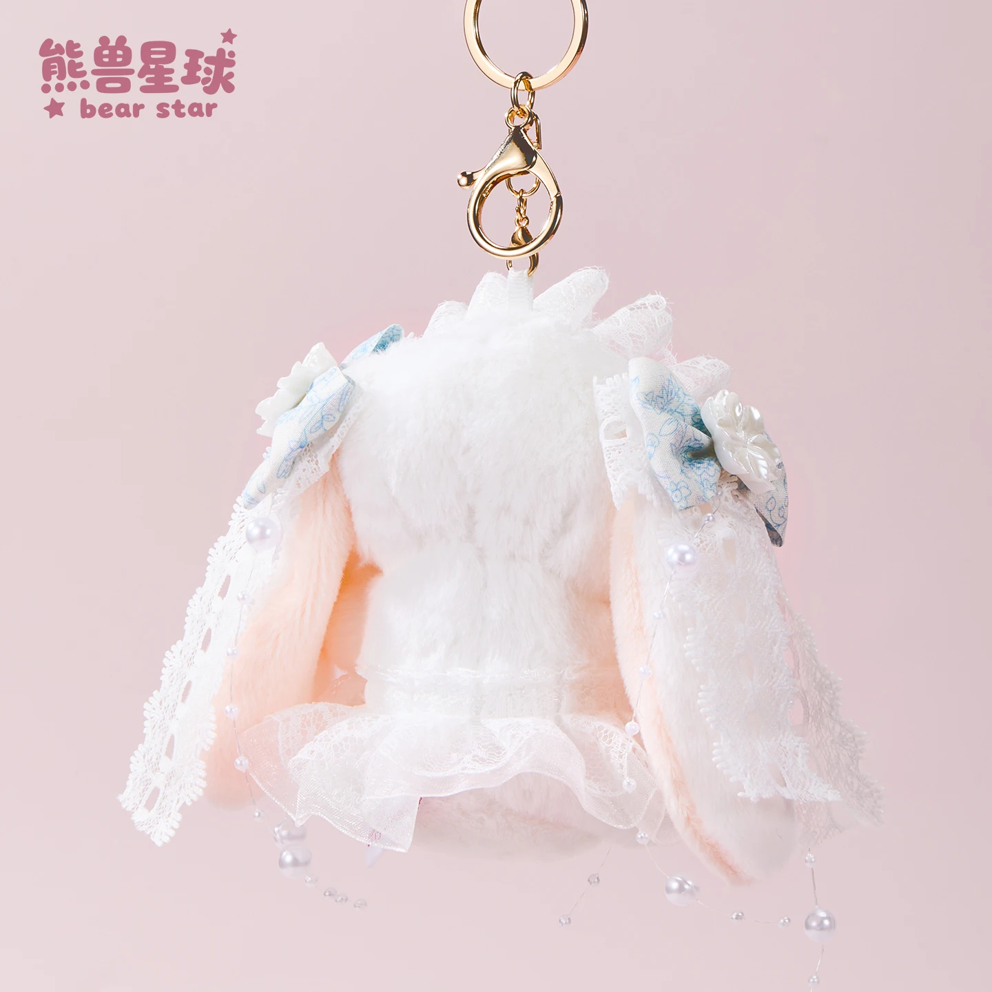 Pendentif lapin oreilles tombantes, travail manuel Original, mignon, porte-clés en peluche Lolita, perles de diamants, nœud en dentelle, décoration de sac à dos pour femmes