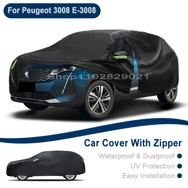 

Outdoor Full Vehicle Cover For Peugeot 3008 E-3008 - Side Zipper Design, Waterproof Dustproof Sun Protection Car Cover