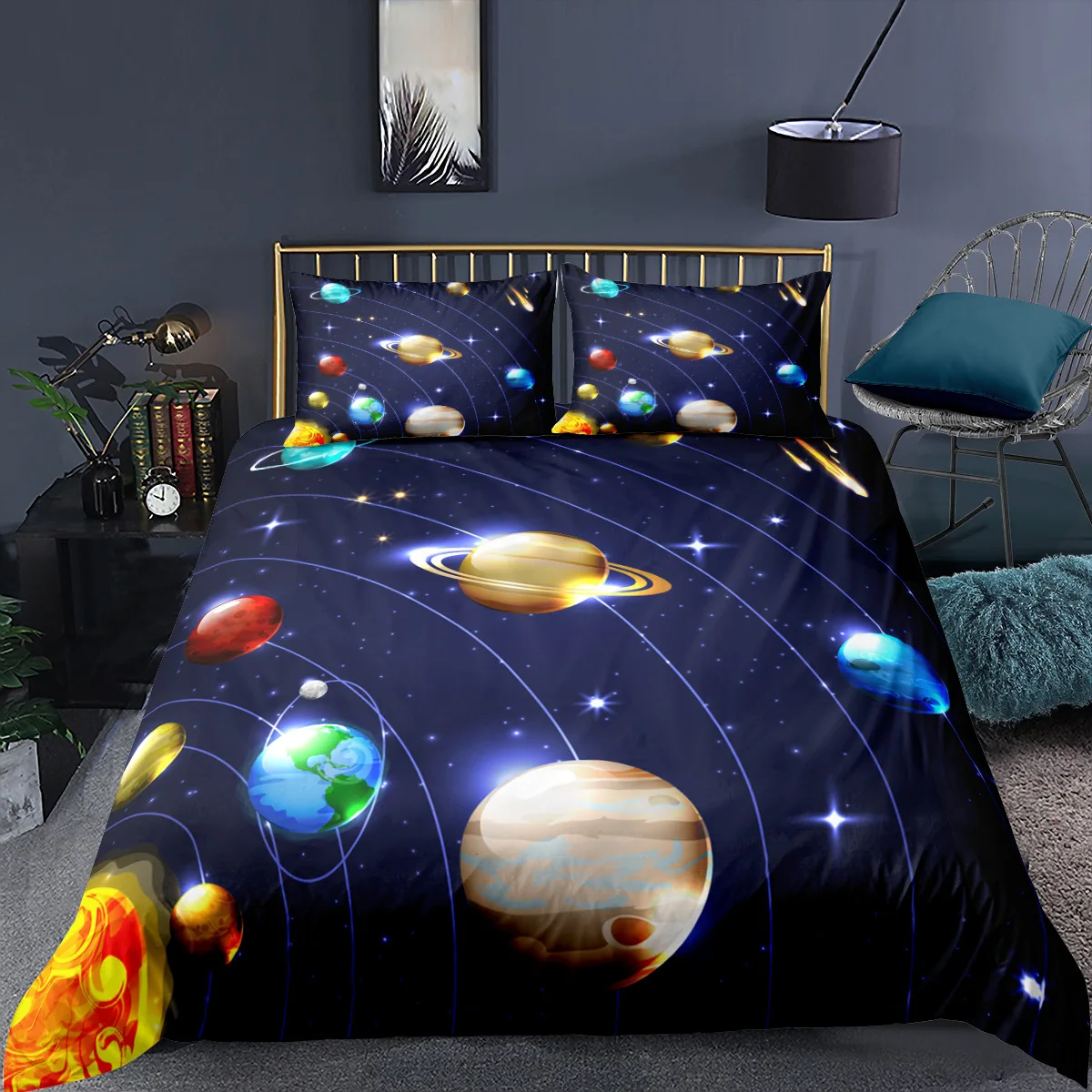 Starry Sky Galaxy Duvet Cover Outer Space Bedding Set For Boys Girls Teen Cosmos Solar System Planet Comforter Cover