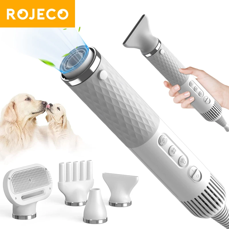 ROJECO  2 in 1 Dog Hair Dryer Grooming Comb Brush For Pet Cat Smart Control Dog Blow Dryer Handheld PortableMini Pet Blower