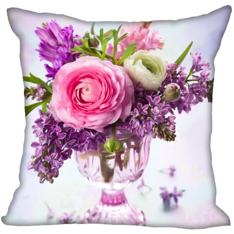 Hyacinth Flowers Pillow Case For Home Decorative Satin Pillows Cover Invisible Zippered Throw PillowCases 45X45cm 11-4