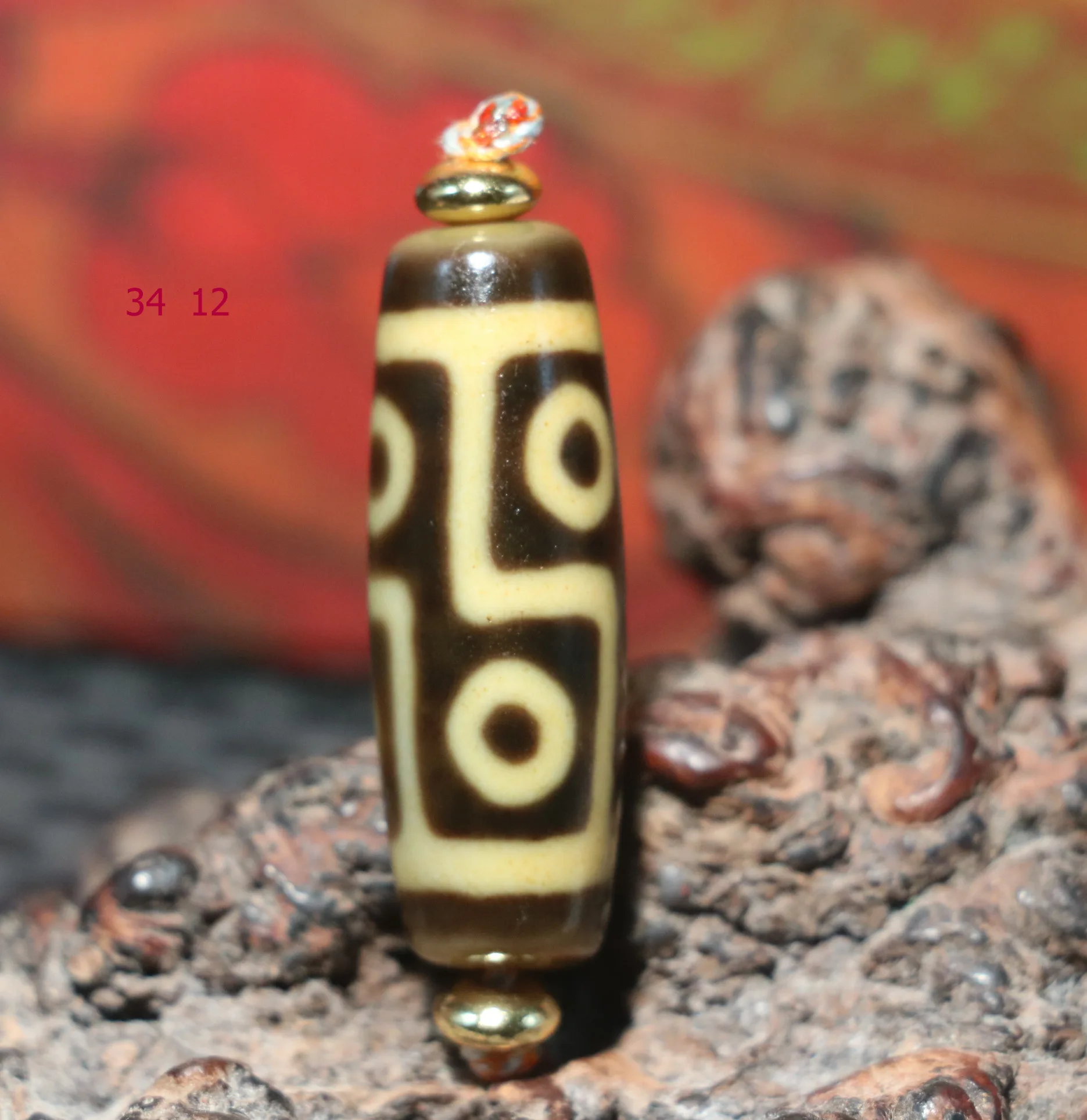 

Ultra Energy Tibetan Top old Agate Ivory Color Fold Line 6 Eyed dZi Bead Amulet Talisman Treasure Timestown Top