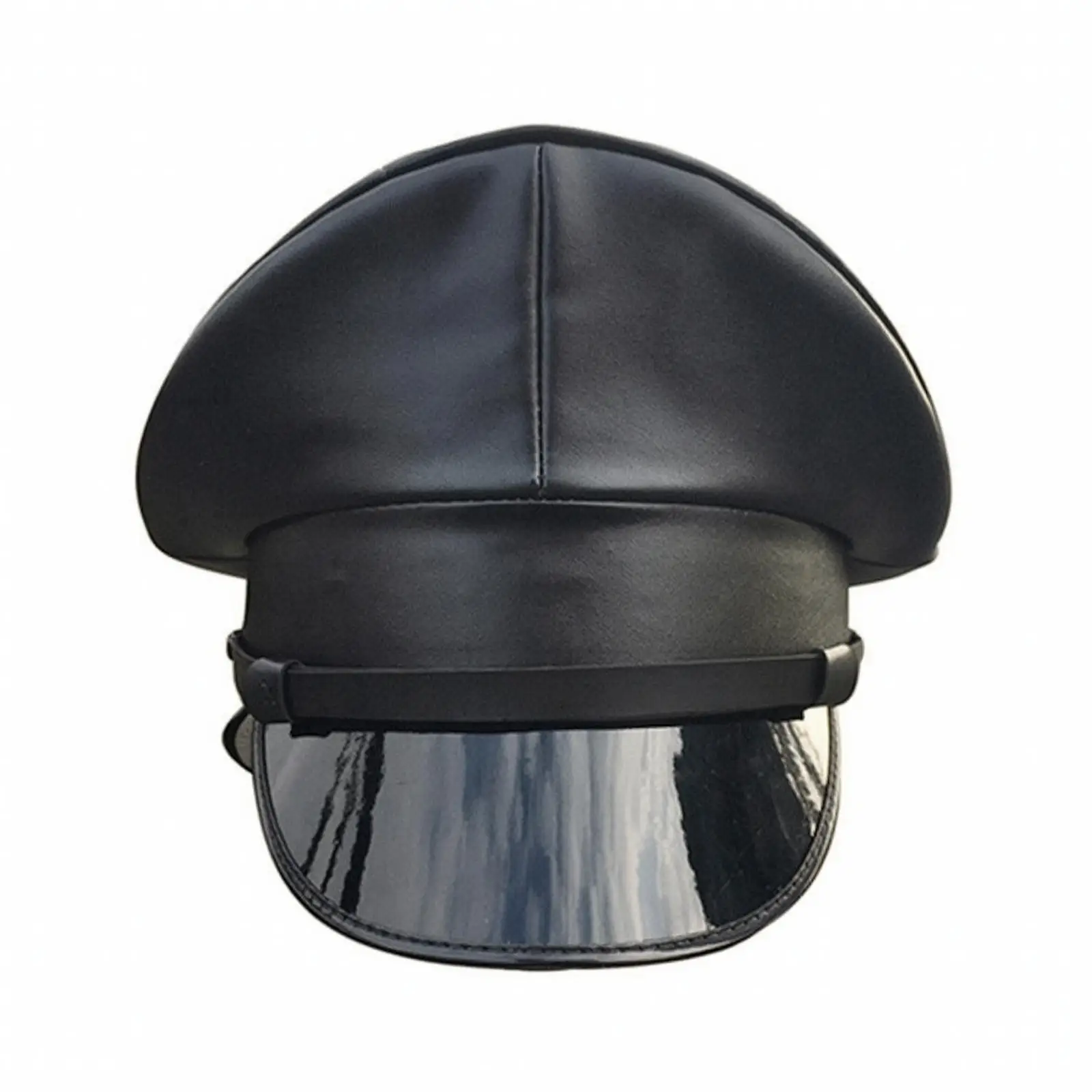 Peaked Stage Performance Hat PU Leather Rounded Crown Decorative Band Costume Accessory for Webcasting Events