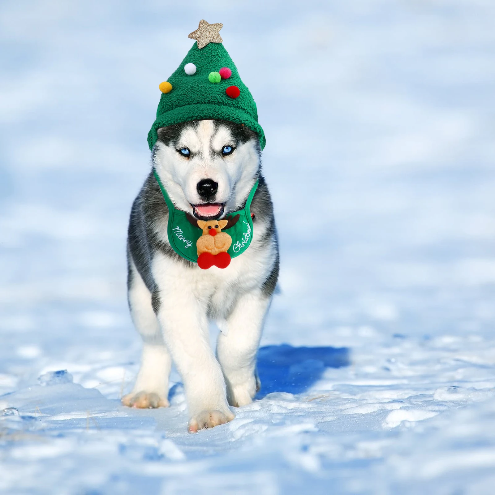 

2Pcs Pet Christmas Deer Hat Scarf Set Dog Cat Warm Polar Fleece B Photo Shoot Parties Special Occasions Pet Accessories