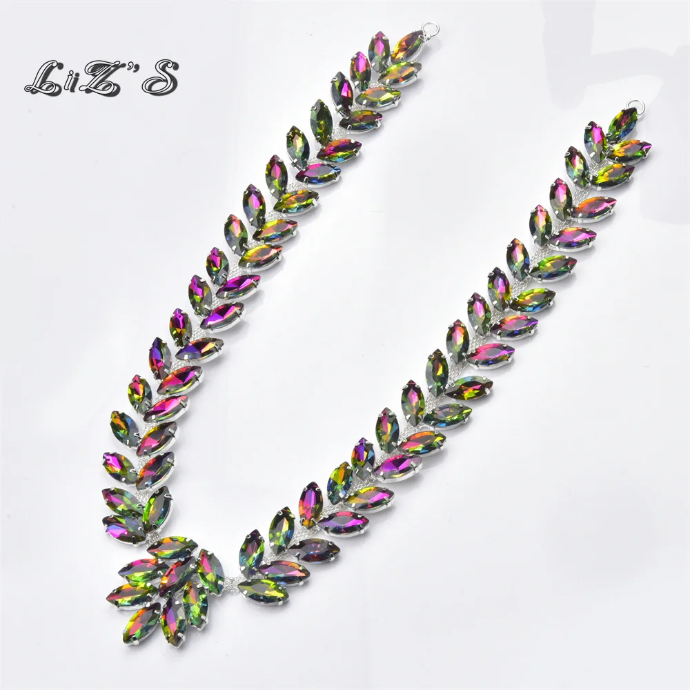 Colorful Bling Crystal Rhinestone Trimming Leaf Shape Flower Chain With Connector DIY Shoes Clothing Accessories