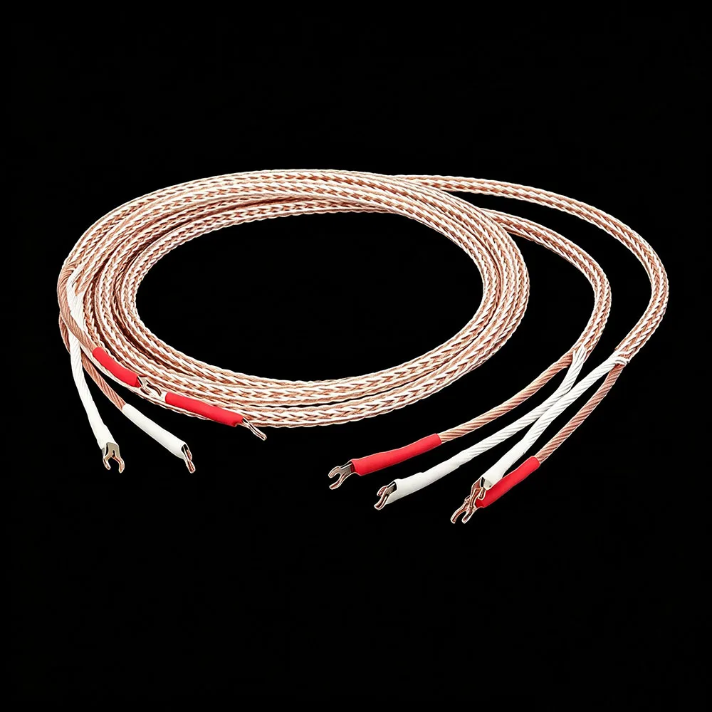 1 pair Hi-End 8TC OCC Speaker Wire Hifi Speaker Cable 2 to 2 B/Y Spade plug cable