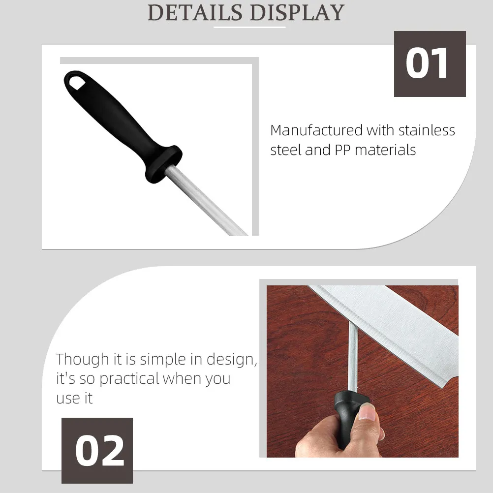 2Pcs Ergonomic Kitchen Honing Rod Stainless Steel Cutter Sharpening Tool Professional Grade Multi-Purpose Sharpener Rounded