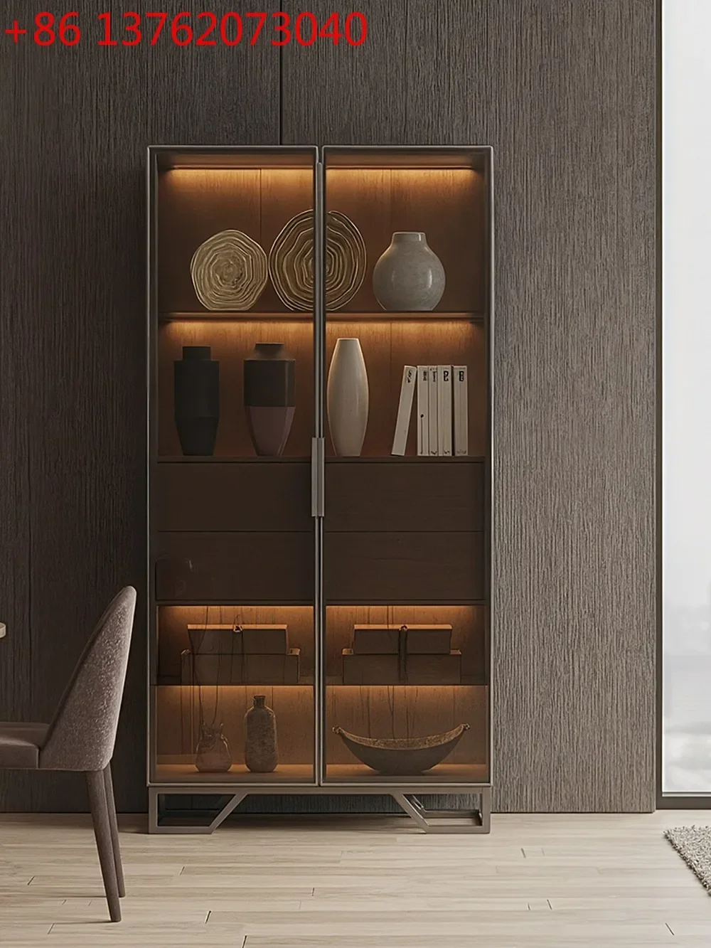 

2026 new minimalist glass bookcase Italian display cabinet living room