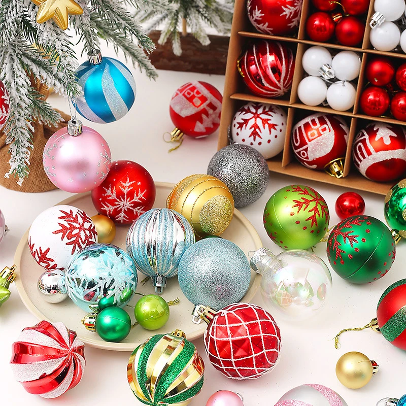 42/44Pcs 6cm Electroplated Painted Christmas Balls Xmas Tree Decoration Hanging Pendant DIY Home Party Glitter Bauble