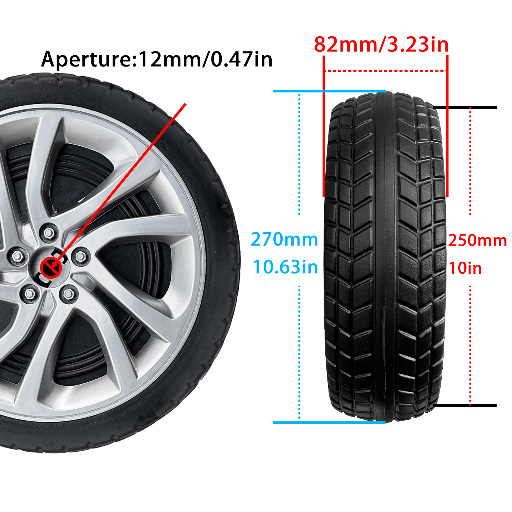 2 PCS 33cm/13'' and 26cm/10'' PU Solid Rubber Tire for Children's Electric Toys Tires Wheels Upgrade, 1.2CM/0.47in Aperture