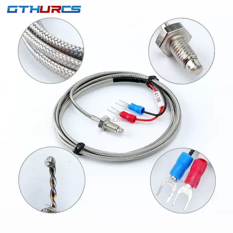 M6 Screw Type K Thermocouple Thread 1m 2m 3m Probe Sensor Temperature Sensor 0-400°C