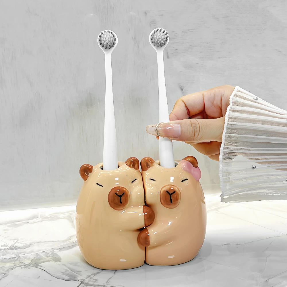 

1 Pair/Set Cute Ceramic Bow Toothbrush Holder Bathroom Decor Brush Storage Rack Easy To Access Washstand Toothbrush Base Bracket