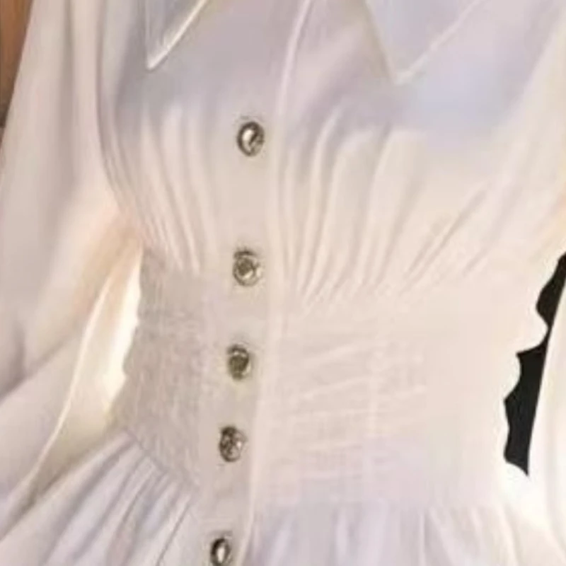 Koszula damska w stylu koreańskim, słodka, elegancka, biała, vintage, z długimi rękawami typu lampion, dopasowana bluzka, moda japońska, top dla kobiet pracujących, styl księżniczki.