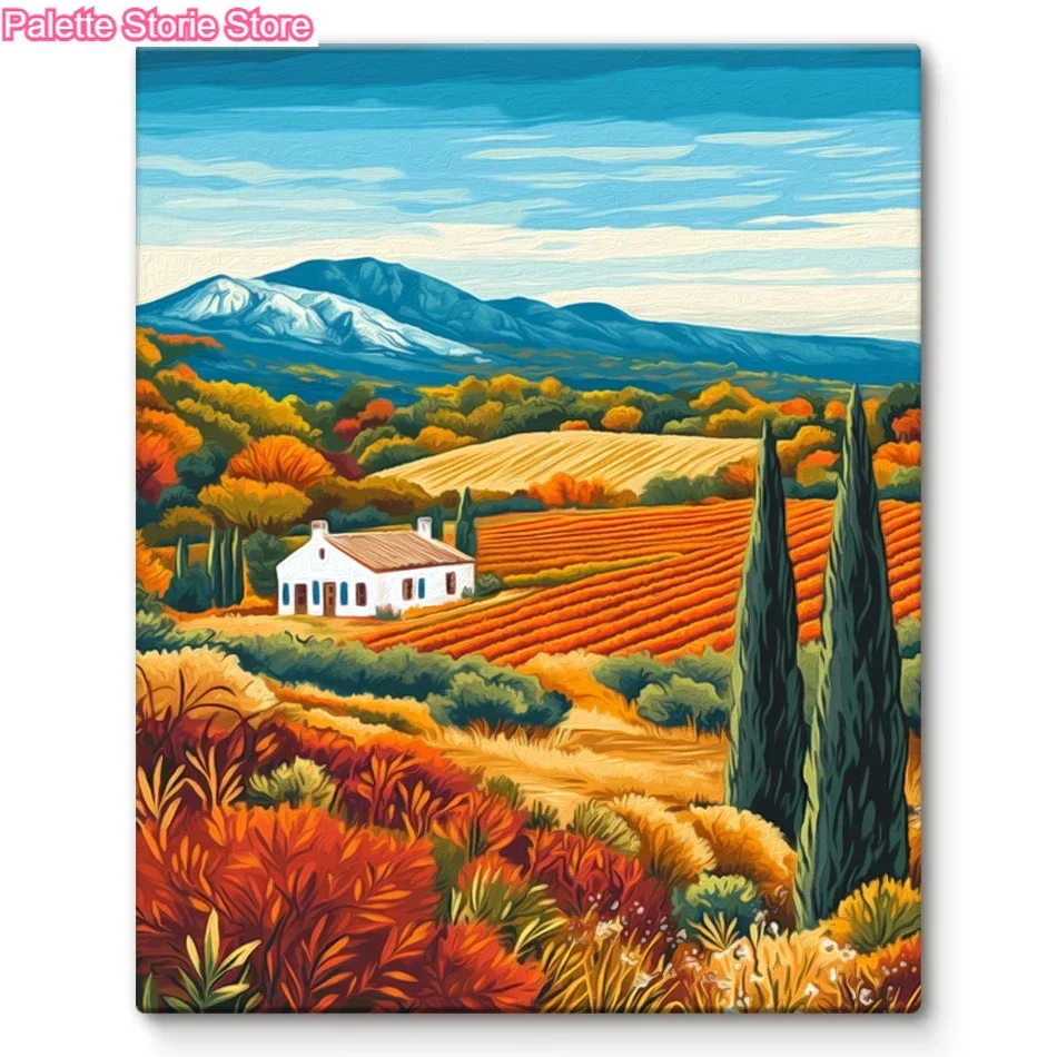 

（Frameless ）Painting By Numbers Acrylic,House,spring scenery,green,Drawing On Canvas,Coloring For Adults,Acrylic Paints,Handmade