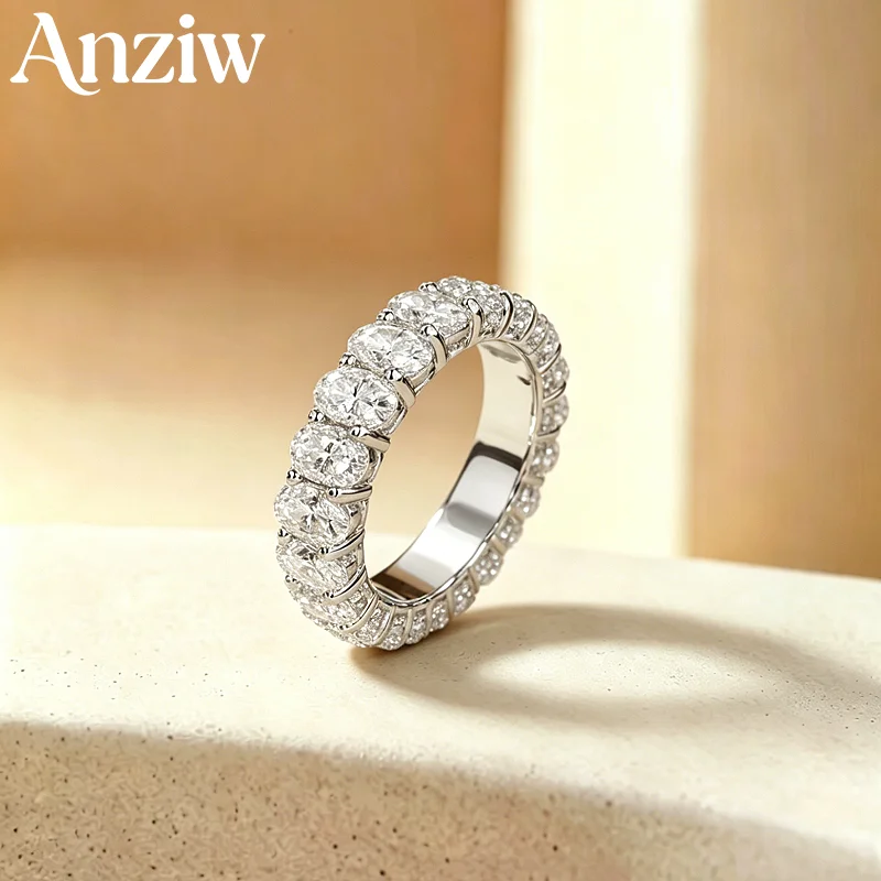 

Anziw Luxury 4x6mm Oval Cut D Moissanite Eternity Ring for Women 14K Gold Filled Engagement Wedding Finger Rings Jewelry Gift