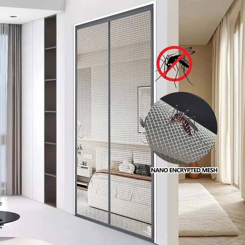 Mückensicherer und insektensicherer, verschlüsselter magnetischer Saugnetz-Türvorhang, selbstklebend, nicht perforiert, Schlafzimmer-Trennvorhang