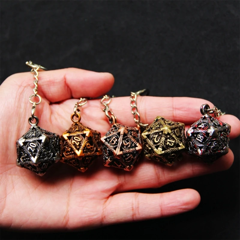 Dragon Dices Pendant Keychain Tiny Metal Dices Jewelry Set Mini Polyhedral Dices Keyring Jewelry for Fashion Enthusiasts