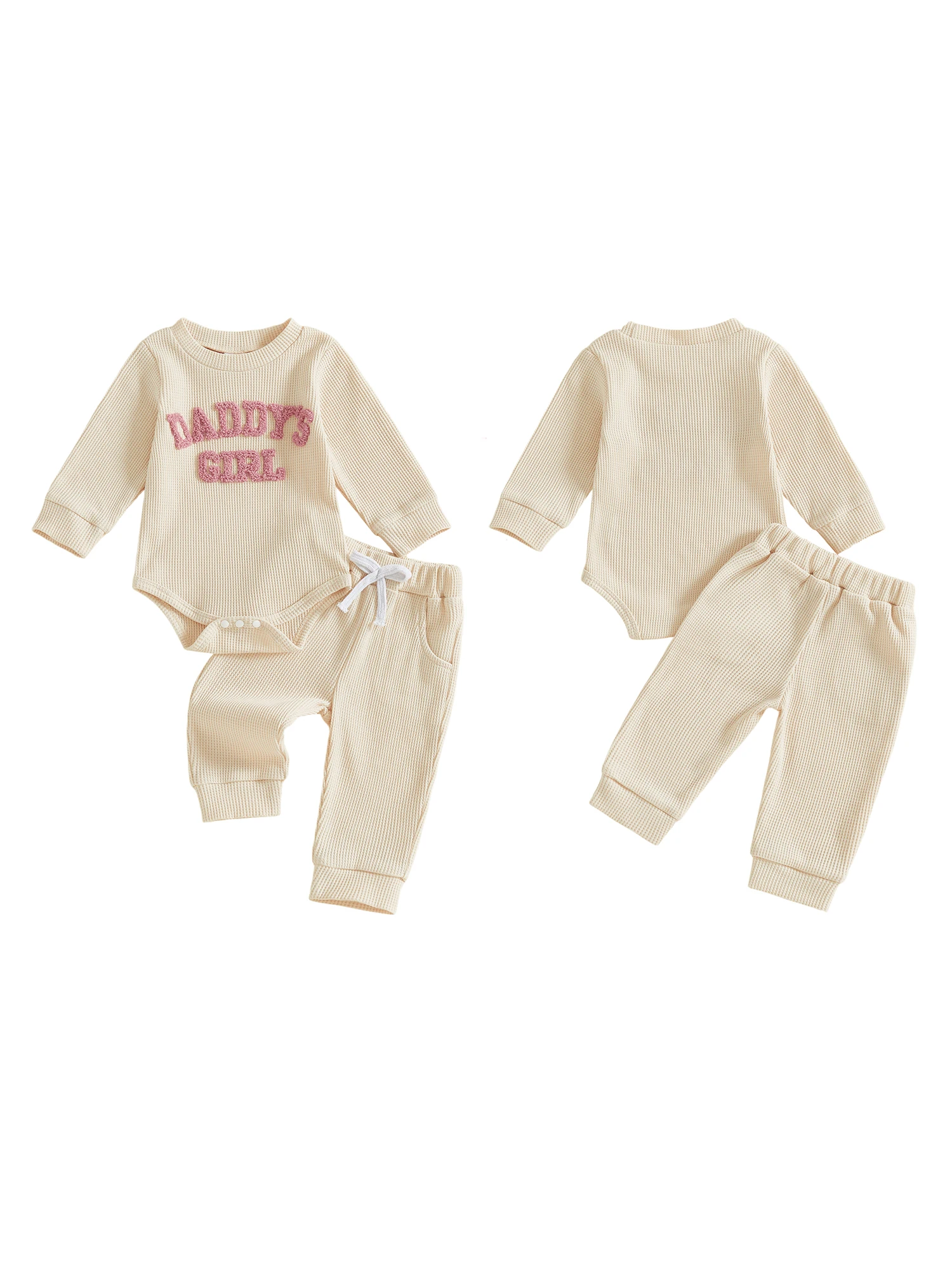 Conjunto de 2 peças para meninas pequenas, manga comprida, gola redonda, calças com estampa floral, cintura elástica, roupa casual