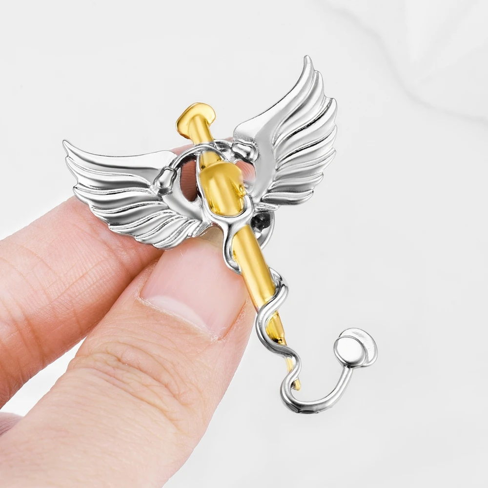 Hanreshe Medical Caduceus Brooch Pin Doctor Nurse Lapel Hat Bag Badge Brooches Medicine Psychology Surgery Jewelry Gifts