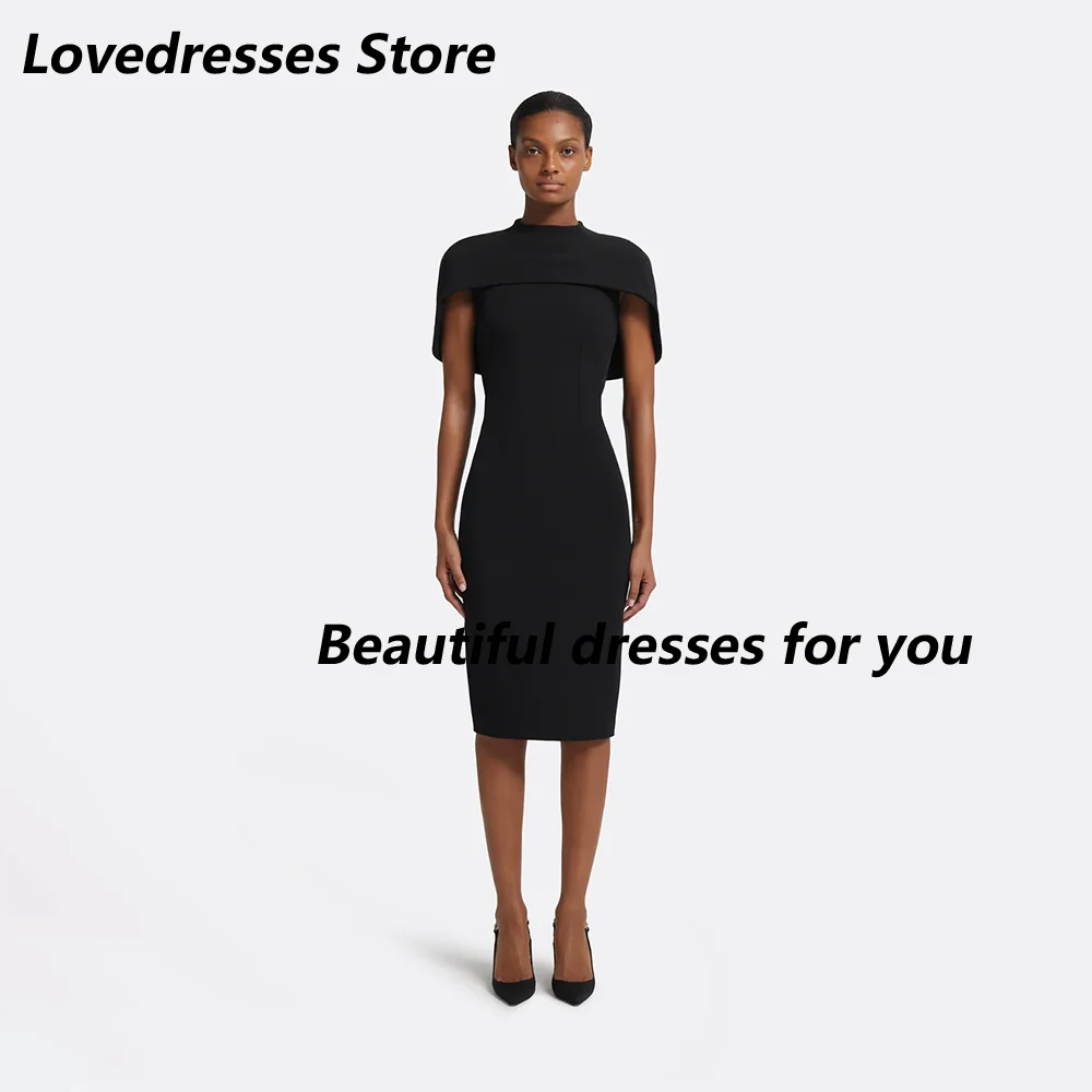 

Black Women's Prom Dress Elegant High Neck Column Formal Party Gowns Knee Lengrh Simple Evening Dresses 2025 Customized
