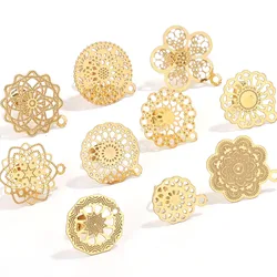 2PCs Stainless Steel Bohemian Stud Earring Accessories Round Filigree Hollow Flower DIY Earrings Women Jewelry Findings Gifts