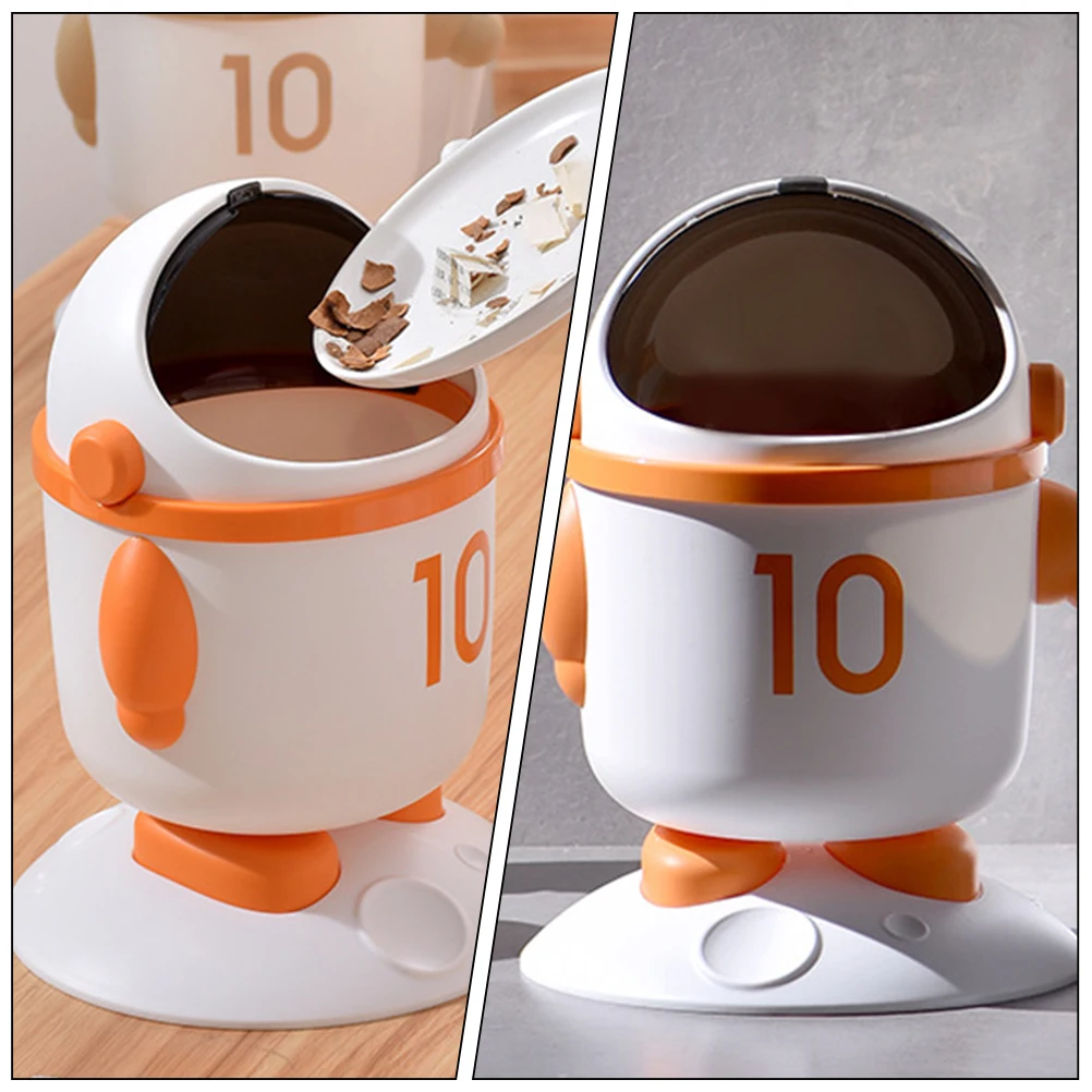 

Astronaut Trash Can Mini Desk Garbage Container Lid Brush Sturdy Plastic Bright Color Creative Cartoon Small Storage Desktop