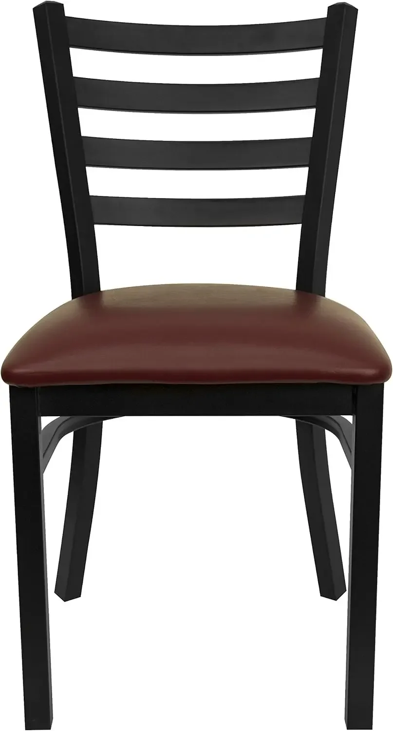 Flash Furniture 4 Pk. Black Ladder Back Metal Restaurant Chair - Burgundy Vinyl Seat