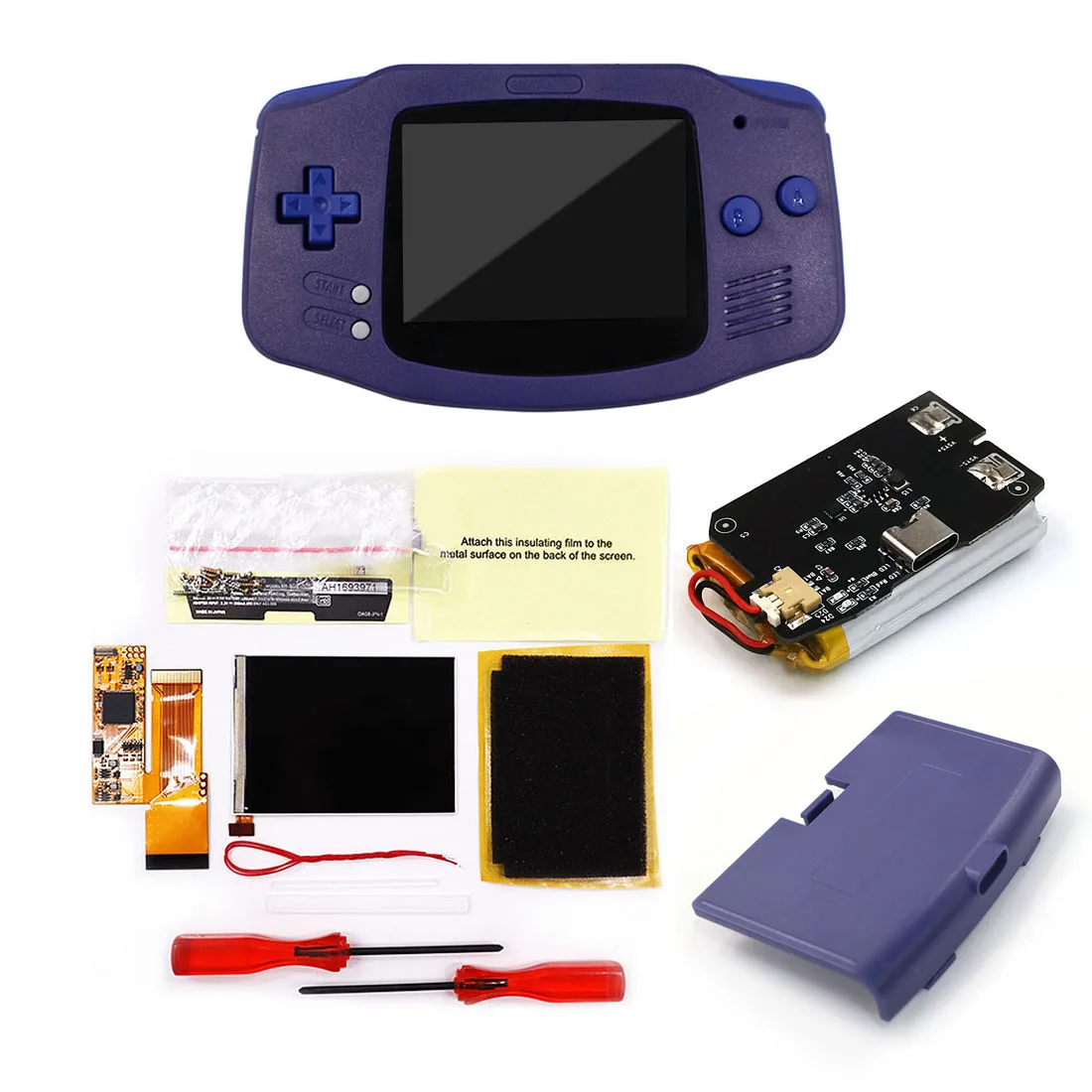 Imagem -04 - Tela Ips Lcd Backlight Kits Gba com 1800mah Bateria de Lítio e Pré-corte Shell para Gameboy Advance Recarregável v2