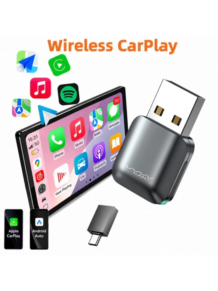 Vyvylabs Mini Wireless CarPlay Adapter USB Android Auto Konverter für werkseitig verdrahtete Autoradios Plug-and-Play 5GHz WLAN Automatische Wiederverbindung Schnelles Pairing Keine Verzögerung
