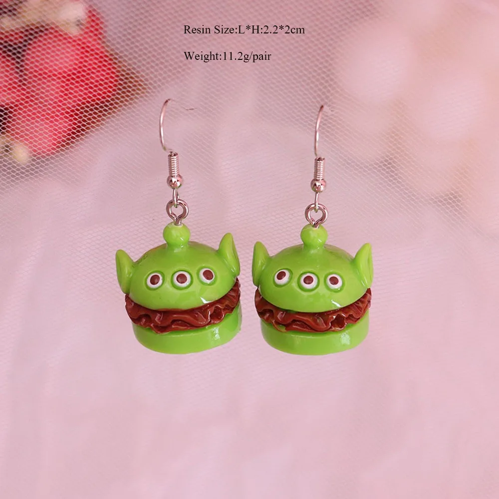 1pair Fun Food Play Cartoon Toast Three Eyes Hamburger Earrings Jewelry