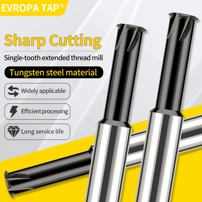 EVROPA TAP CNC Machine Solid Carbide Long Shank 100L Single Tooth Thread Milling Cutter M2 M3 M4 M5 M6 M8 M10 M12 M14 Mill Mills