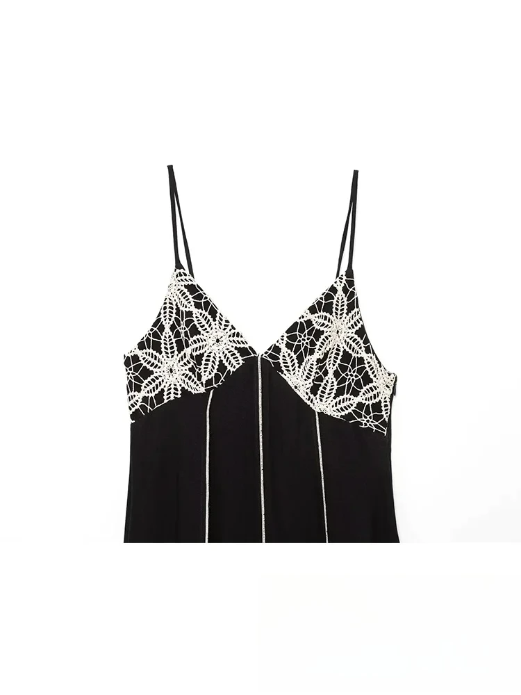 เดรสสายเดี่ยวผู้หญิง KONDALA สไตล์เซ็กซี่ลำลองเก๋ไก๋ แต่งลูกไม้ปักลาย คอวี แขนยาว แฟชั่นใหม่ ฤดูร้อน 2025 เหมาะสำหรับใส่ไปเที่ยวทะเล