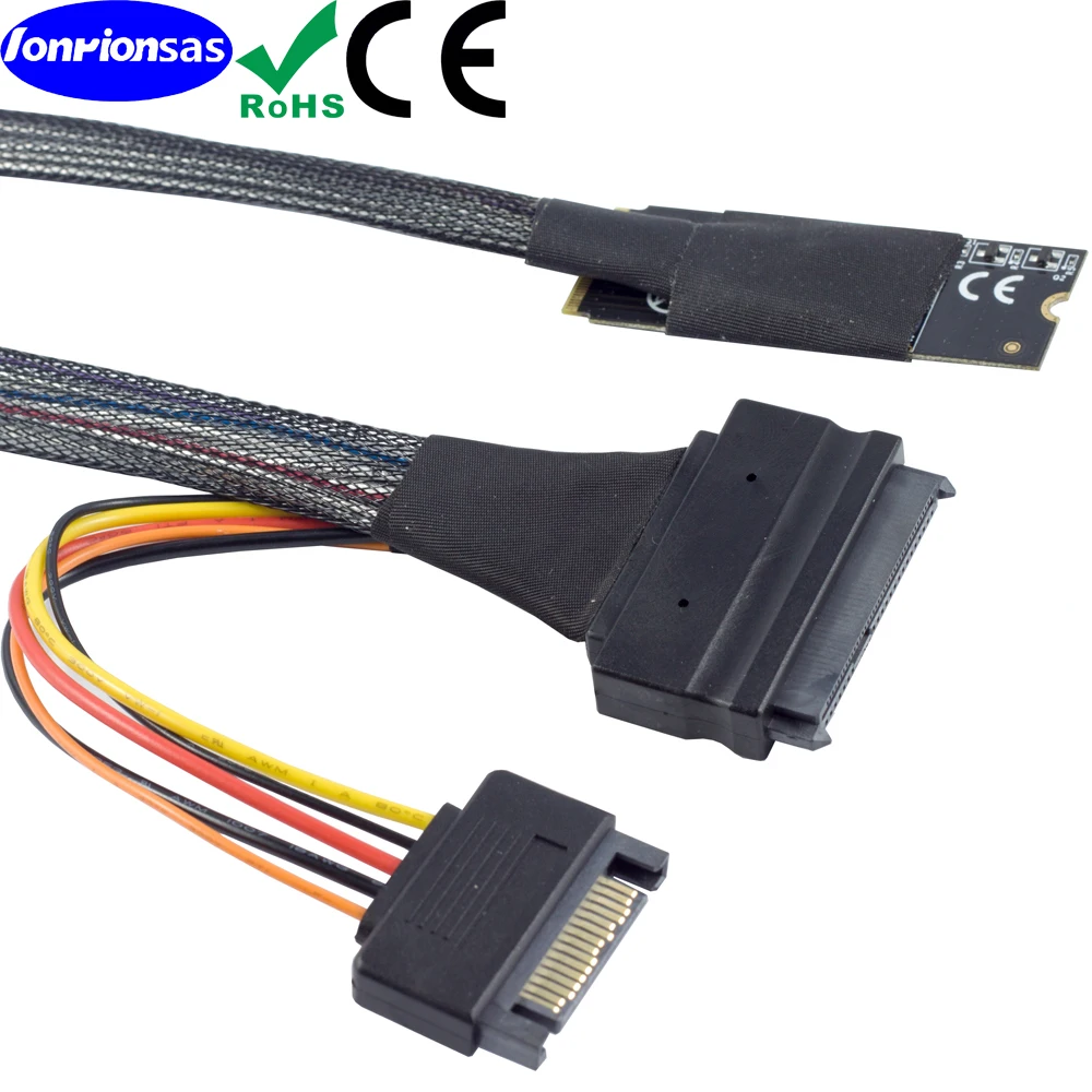 M.2 (M-Key) to 2.55mm NVMe U.2 SFF-8639 SSD Adapter Board with SATA 15P Male Cable SFF-8643 Broadband Solid-State Drive Converte