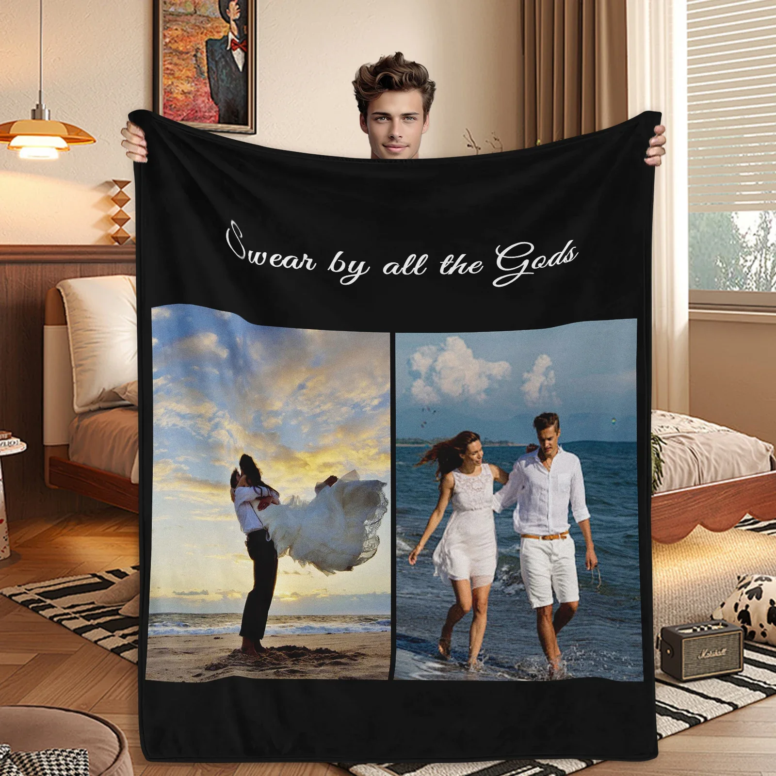 Custom Blanket with Picture Text, Personalized 1 Photo Blanket, HD Printing Customized Flannel Throw Blanket Gifts